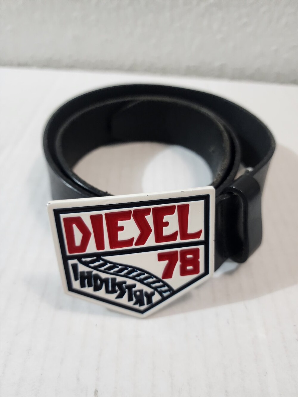 Vintage Diesel Y2K 78 Industry Leather Belt Logo Buckle Black Italy Size 36
